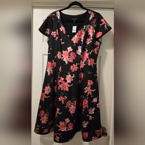 Lane Bryant Black and Pink Floral Midi Dress